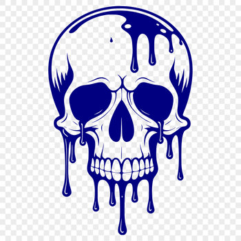 A graphic illustration of a dripping skull, suitable for Halloween decorations or gothic-inspired designs.