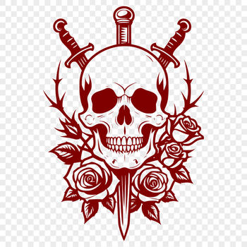 A skeletal skull with intricate rose details in a gothic style.