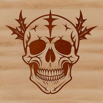 A digital illustration of a Gothic-style skull with intricate details.