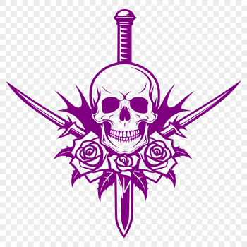 Illustrative gothic skull design with intricate details, suitable for crafting and digital projects.