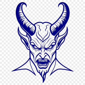 A stylized depiction of Lucifer as a horned figure with wings.
