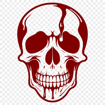 A stylized illustration of a skull with water droplets or blood dripping from its surface.