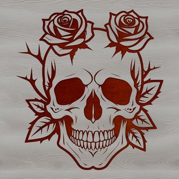 A stylized Gothic skull design featuring a floral rose motif, suitable for Halloween decorations or vector art projects.