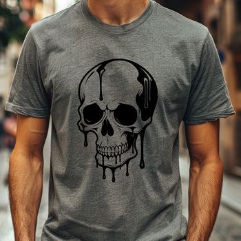A dripping skull illustration in dark, gothic style, suitable for Halloween decorations or designs.