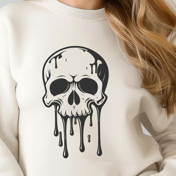 A vector graphic representation of a dripping skull with intricate design elements.