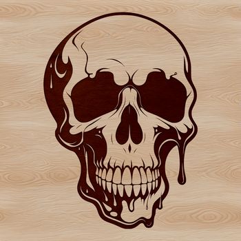A stylized illustration of a dripping skull with a gothic aesthetic.