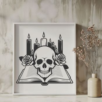 A stylized illustration of a Gothic skull surrounded by various elements, suitable for crafting and design projects.