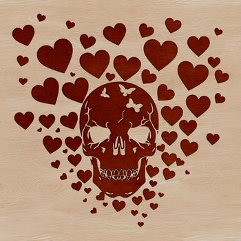 A minimalist skull design adorned with love hearts, perfect for Halloween decorations or tattoo designs.