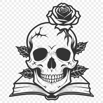 A stylized illustration of a skull surrounded by intricate details, suitable for various designs and crafts.