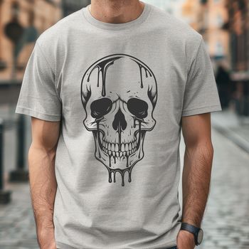 A skull with drips or drops forming around it, suitable for Halloween decorations or gothic designs.