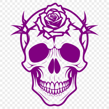 A stylized skull design with a detailed rose motif, suitable for vector art projects.