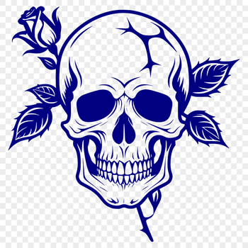 A digital illustration of a Gothic-style skull surrounded by intricate details, suitable for various design projects.