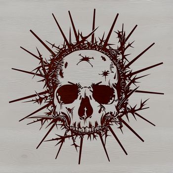 A stylized skull design featuring thorns, suitable for Halloween decorations or as a tattoo template.