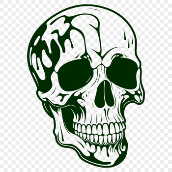 A vector graphic representation of a skull with drips and drops, suitable for use in various creative projects.