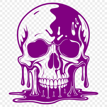 A vector illustration of a dripping skull with gothic design elements.