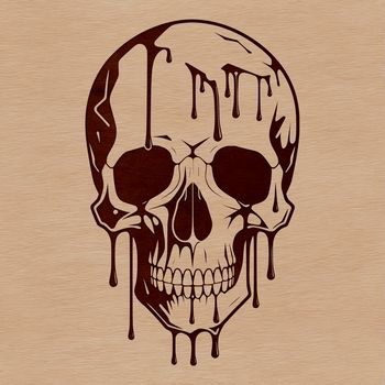 A detailed illustration of a dripping skull in a gothic style, suitable for vector art and design projects.