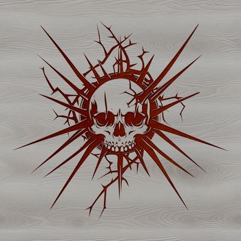 Illustrated skull with thorns, suitable for horror themes and tattoo designs.