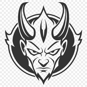 A stylized illustration of the devil with horns and wings.