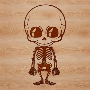 A standing human skeleton made up of various bones, depicted in a simple vector design.
