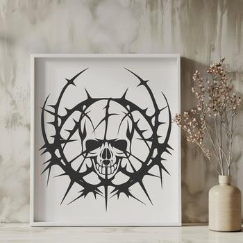 A detailed illustration of a skull with thorns, suitable for use as a tattoo design or stencil.