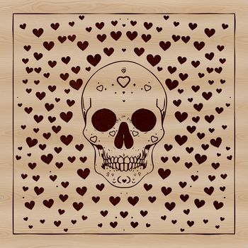 A colorful skull design with love hearts, suitable for Halloween decorations or tattoo designs.