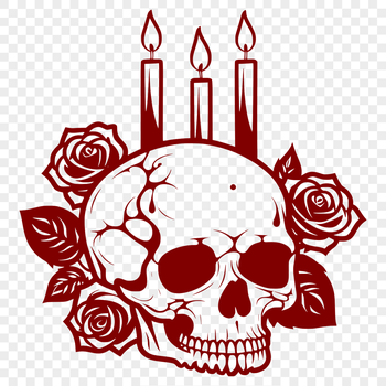 A stylized Gothic skull surrounded by a rose, symbolizing the intersection of mortality and beauty.