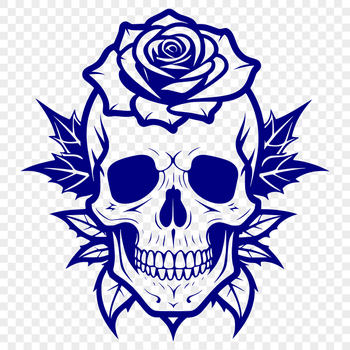 Gothic-style skull with a single rose, suitable for Halloween decorations or vector designs.