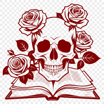 A stylized illustration of a skull with intricate details in a Gothic style.