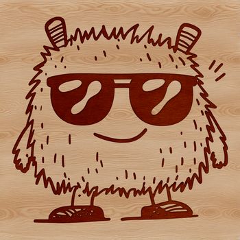 A cartoon monster wearing sunglasses on a Halloween-themed background.