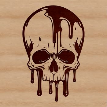 A detailed illustration of a skull with dripping liquid, suitable for vector art and cutting machine designs.