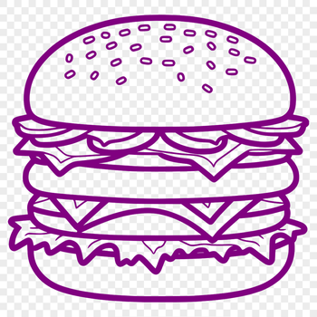 A simple line art illustration of a hamburger on a white background.