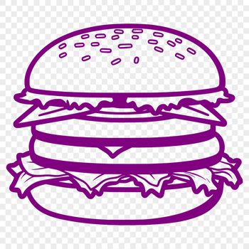 A simple illustration of a classic hamburger with a bun and patty.