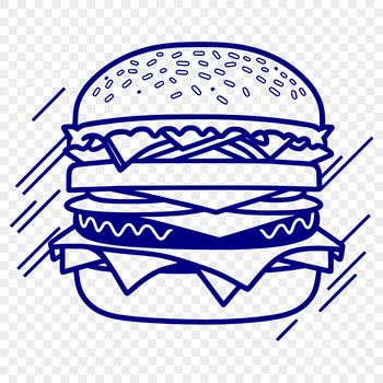 A classic hamburger design consisting of a round bun, patty, lettuce, tomato, cheese, and condiments.