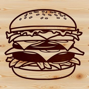 A simple illustration of a classic hamburger with toppings.
