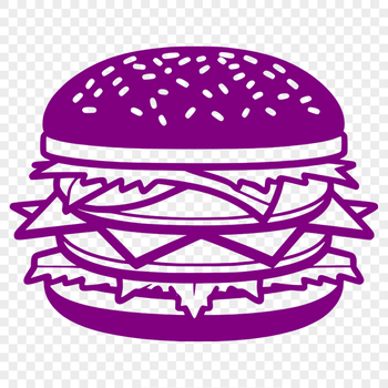 A simplified illustration of a classic cheeseburger with beef patty, lettuce, tomato, and cheese.