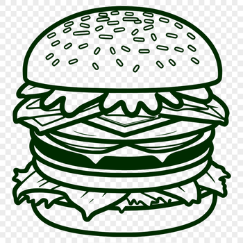 A vector illustration of a classic hamburger with lettuce and tomato on a bun.