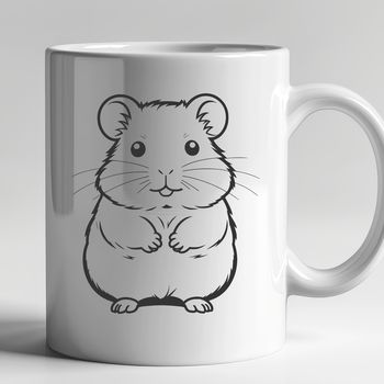 A small, furry hamster sits in a wheel, depicted in detailed vector art.