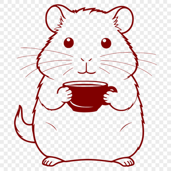 A small, furry hamster standing on its hind legs, holding a tiny cup in its front paws, rendered as a vector graphic.