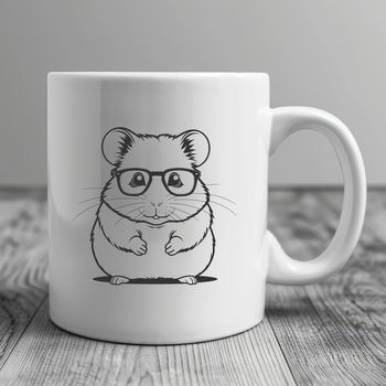 A cute cartoon hamster wearing glasses for a humorous effect.