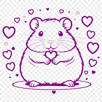 A small, furry hamster with hearts surrounding its body, suitable for use in various digital designs.