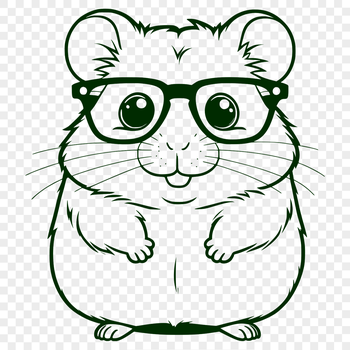 A cartoon hamster character wearing a pair of glasses, depicted in a clean vector style.