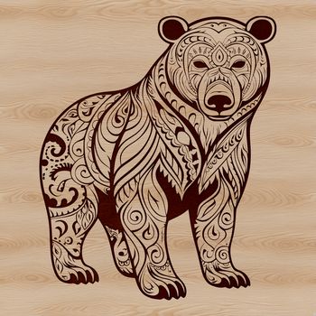 An ornate illustration of a standing bear with intricate details.