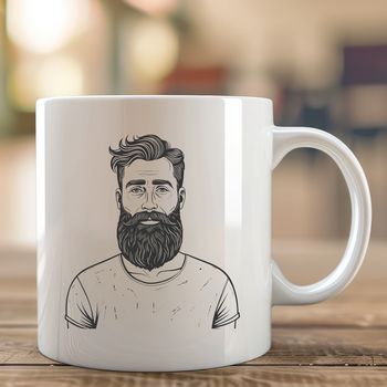 A simple illustration of an adult male with facial hair.