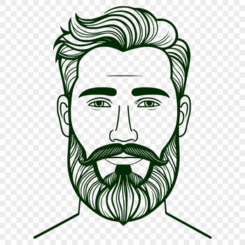 A male character with facial hair in various design styles.