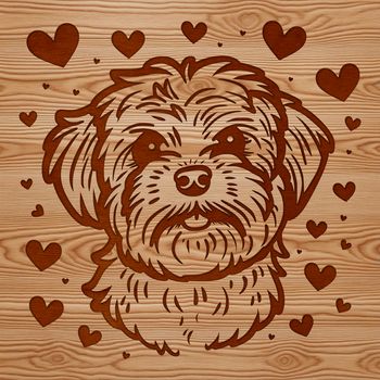 A stylized illustration of a Havanese breed featuring love hearts around the animal's face.