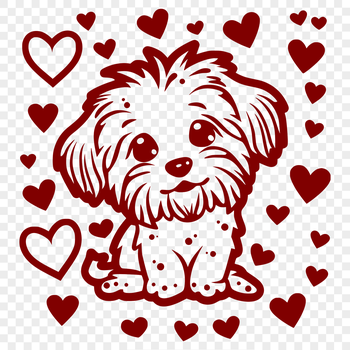 A simple line drawing of a sitting Havanese dog with heart details, suitable for various digital applications.