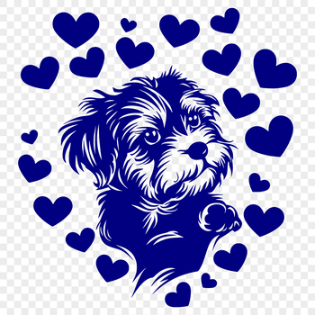 A close-up illustration of a Havanese dog's head with intricate details and love hearts surrounding its features.
