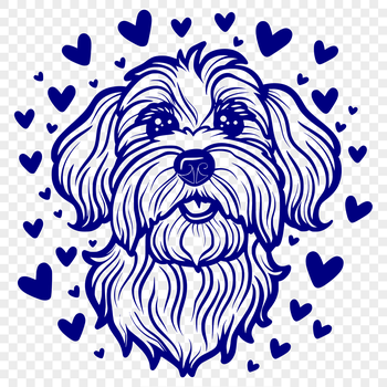 A stylized illustration of a Havanese dog's head with intricate love hearts surrounding it.