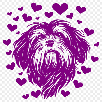 Vector image of a smiling Havanese face with decorative heart accents.