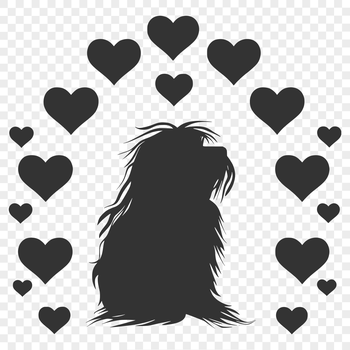 A full-body illustration of a sitting Havanese dog surrounded by love hearts.